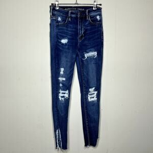 American Eagle Dark Wash Distressed Super Hi-Rise Jegging Women's Size 2 Short
